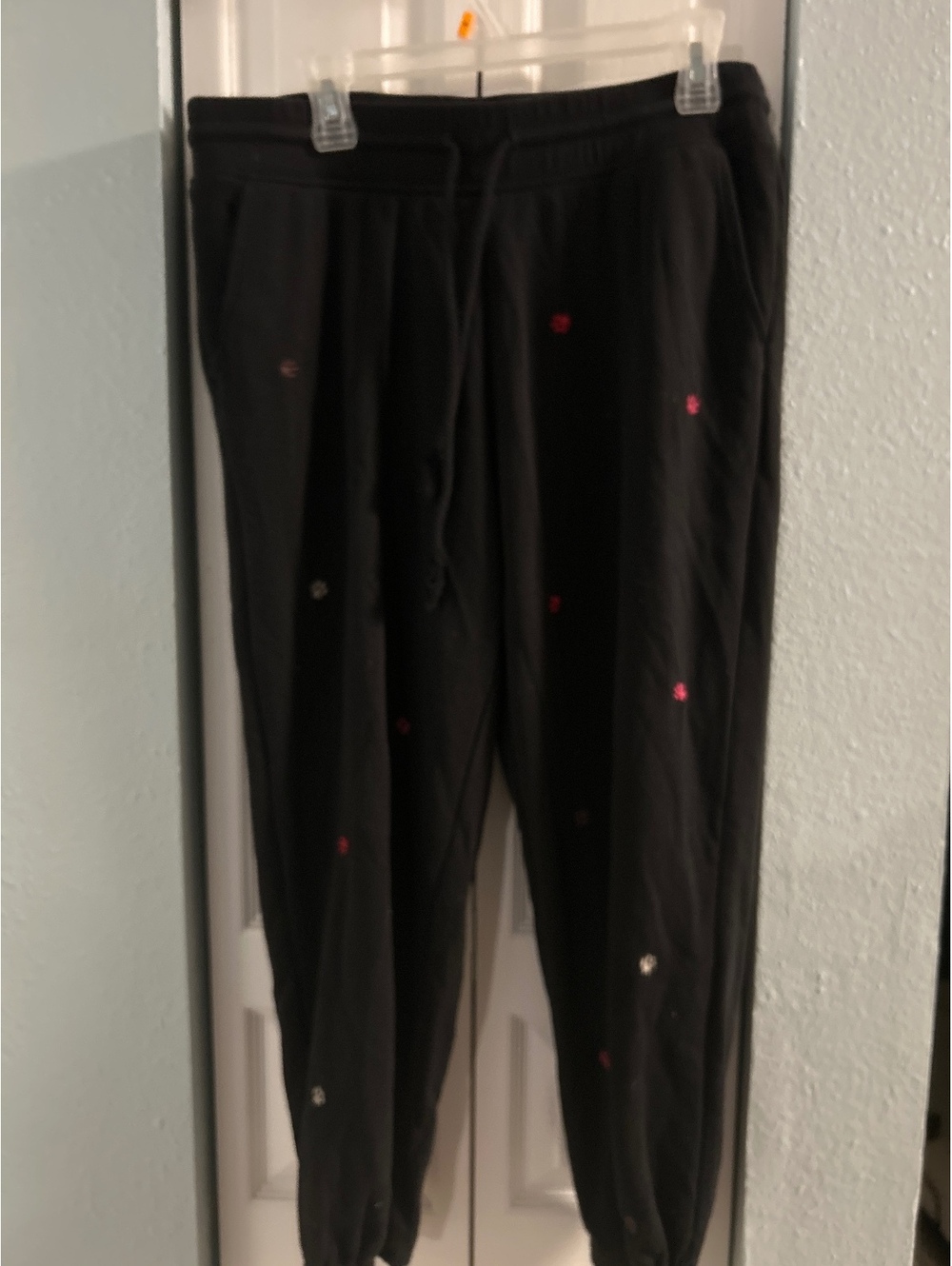 Lou & Grey Black Jogger Pants with Embroidered Paw Prints, Size Large